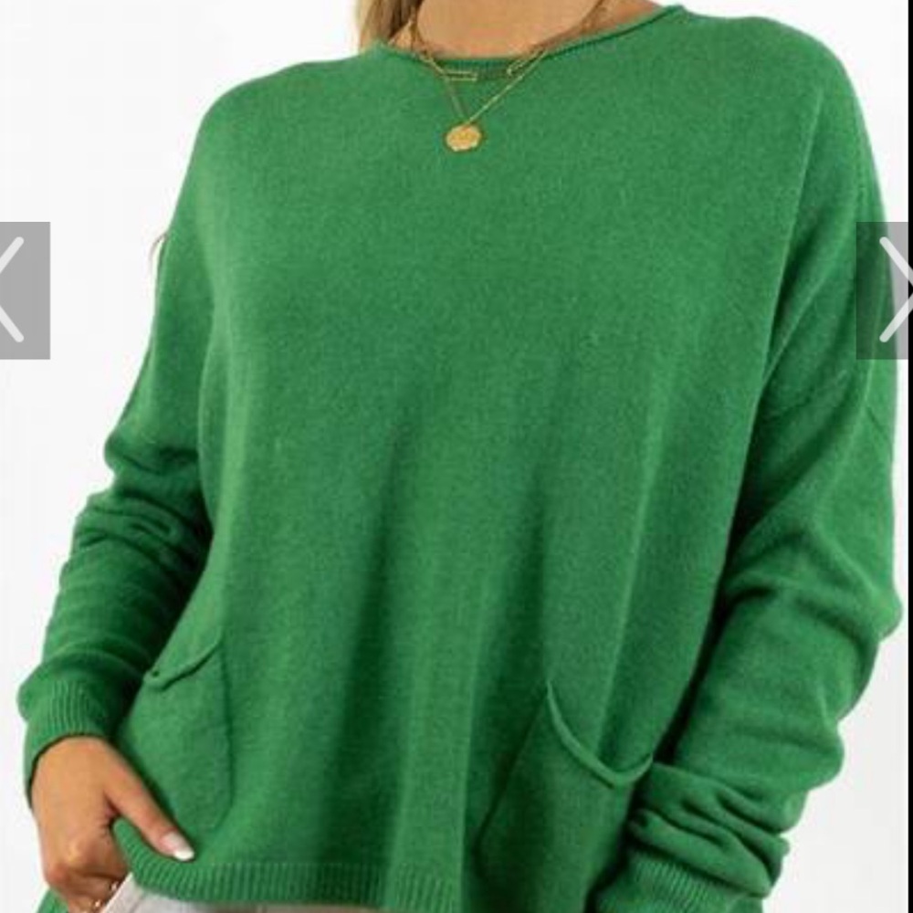 ALEXANDRE LAURENT PARIS Sweater Green Oversized Crop Dolman Boxy Bat Sleeve